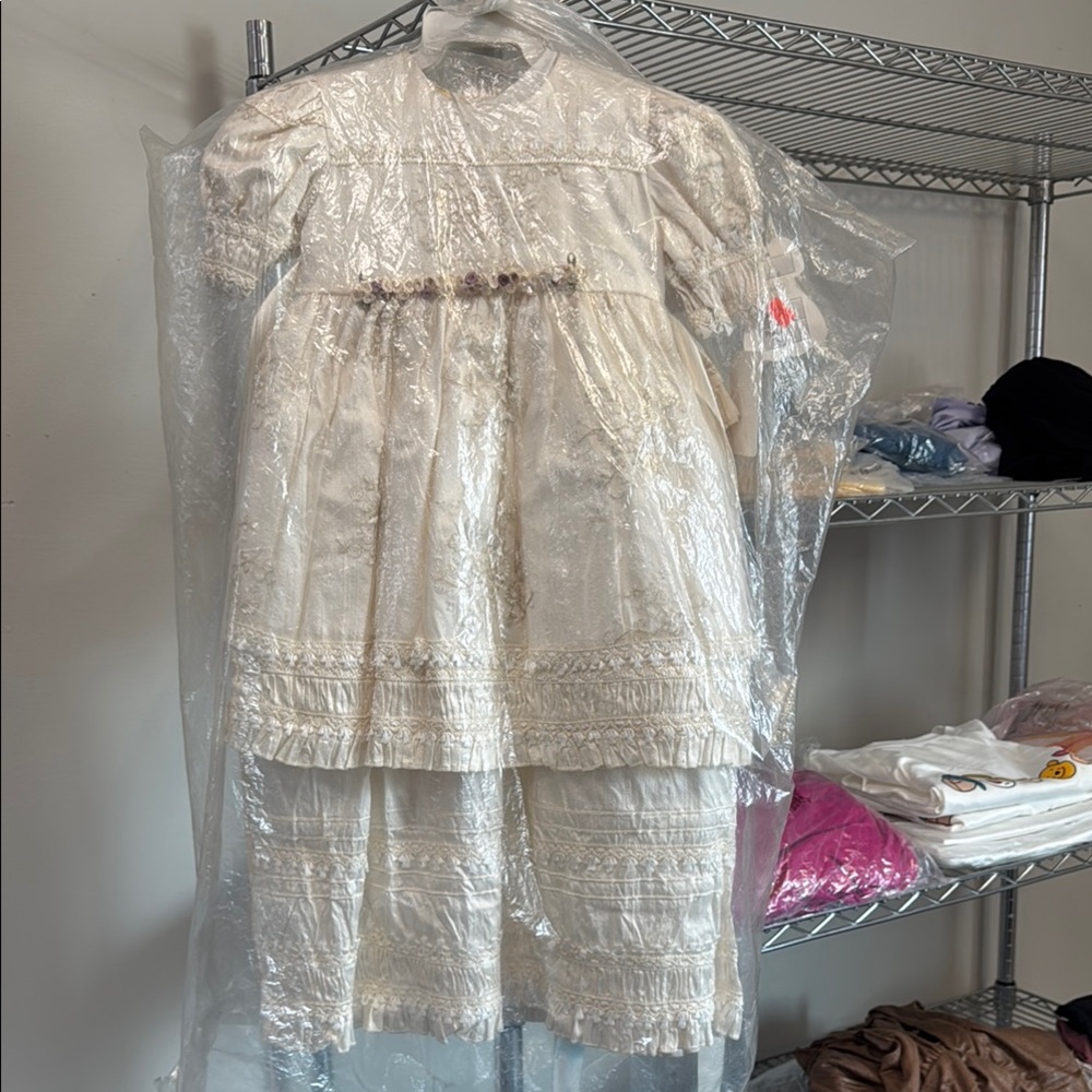 MEXICANA Ivory Lace Girls' Dress with Embroidered Waist